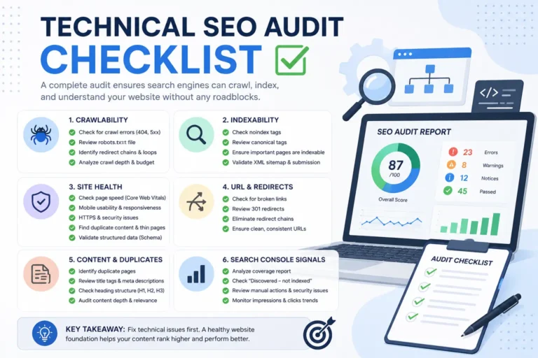 Technical SEO audit checklist for website optimization and search engine rankings