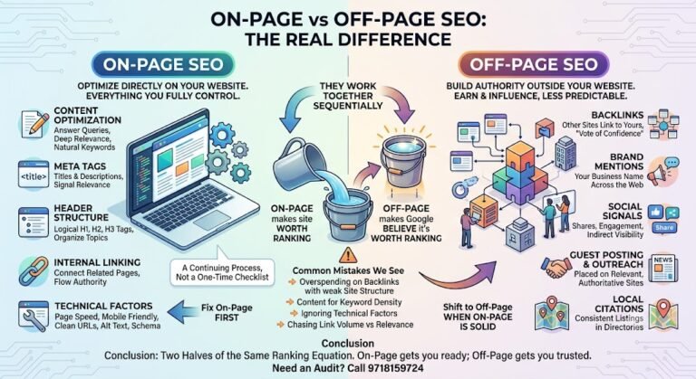 On-Page vs Off-Page SEO comparison infographic