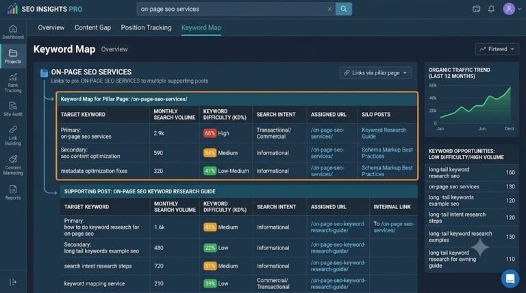 Keyword map for on-page SEO