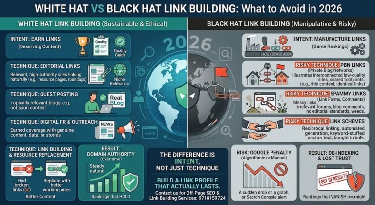 White hat vs black hat link building comparison for 2026