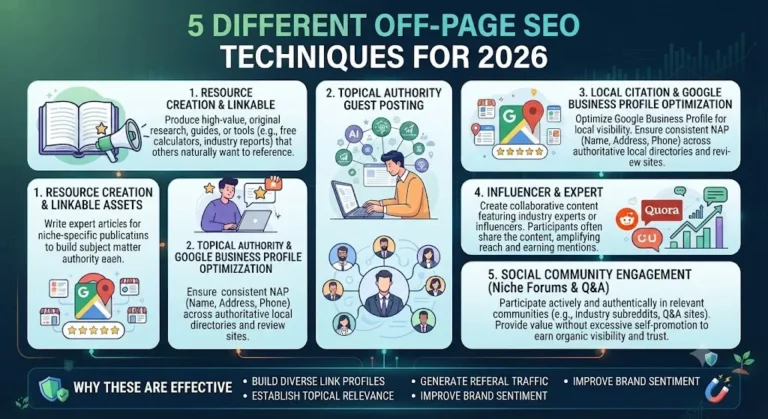 5 Different Off-Page SEO Techniques for 2026 Infographic