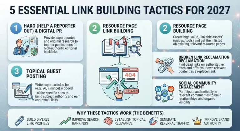 5 Essential Link Building Tactics Infographic