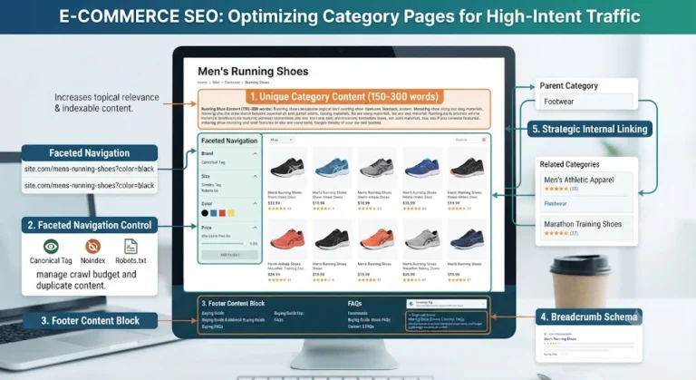 Category Page SEO optimization mistakes and fixes infographic for ecommerce websites