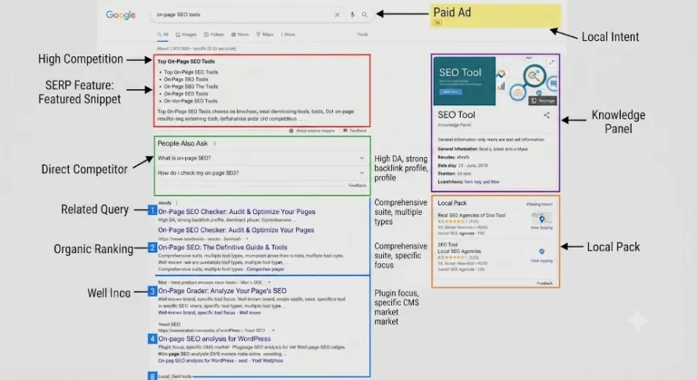 Google SERP Analysis Mockup - 100 Best Keyword Research Tools Layout