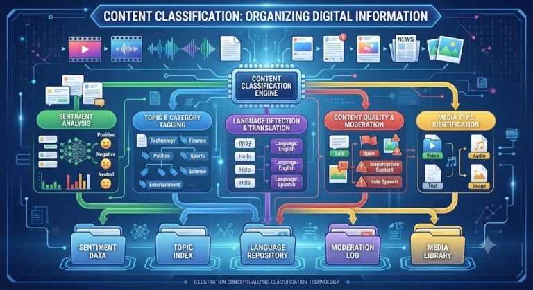 Content classification infographic showing steps for organizing digital information